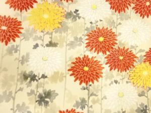 アンティーク　塩瀬　手描き　菊模様名古屋帯
